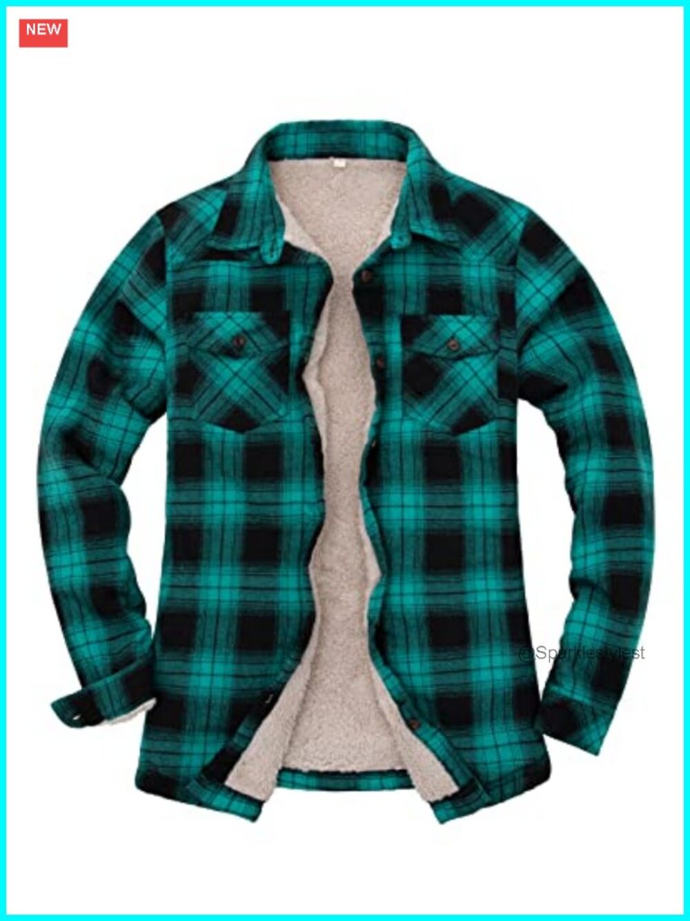 Sherpa Lined Flannel Jacket with Hand Pockets Plaid Button Front